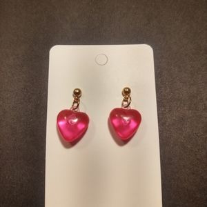 Gold and pink heart earrings